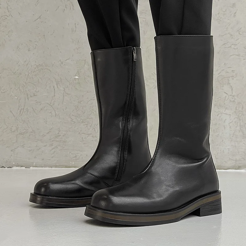plus size mens fashion stage nightclub high chelsea boots black brown original leather shoes cowboy platform boot long botas man
