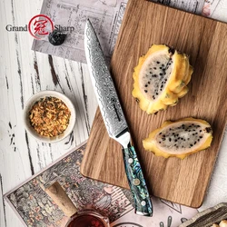 Grandsharp 6 Inch Damascus Utility Knife Japanese High Carbon Stainless Steel Kitchen Chef Knive Meat Fruit Tomato Cutter