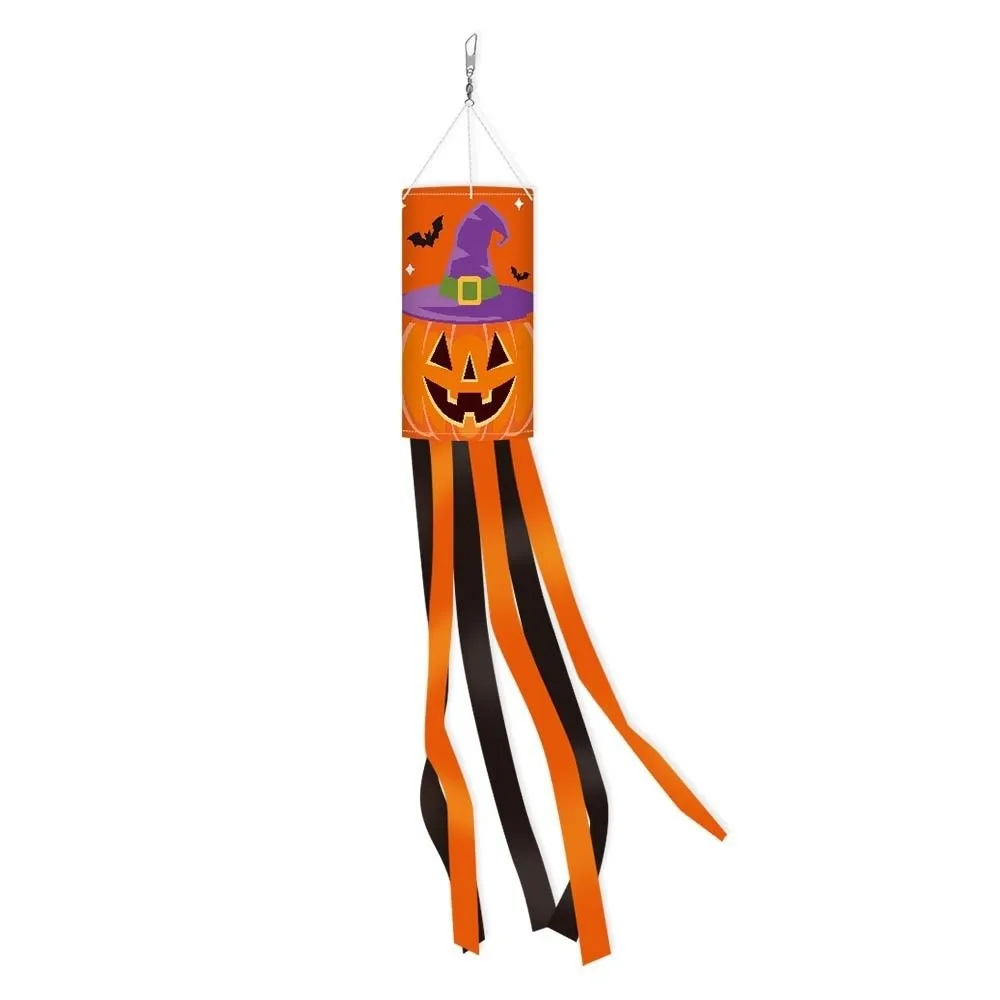 Pumpkin Ghost Pattern Halloween Wind Flag Hanging Wind Tube Flag Festival Wind Vane Ribbon Spooky Garden Flag
