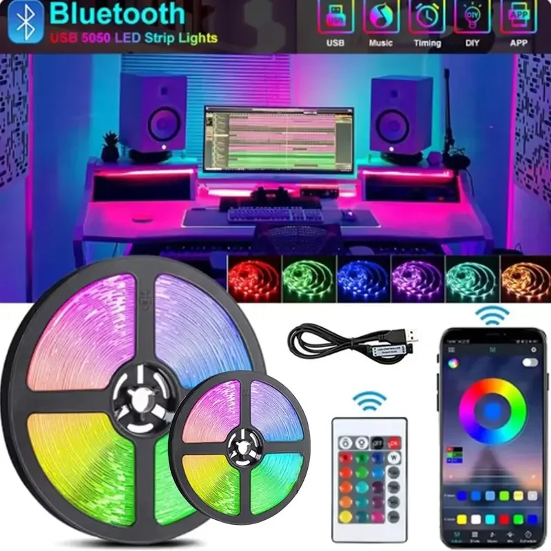 USB-LED-Streifenlichter 5050, APP-Steuerung, Farbwechsel, RGB-LED-Licht, Lampenband für Zimmer, flexible Dekoration, TV-Hintergrundbeleuchtung, Diode