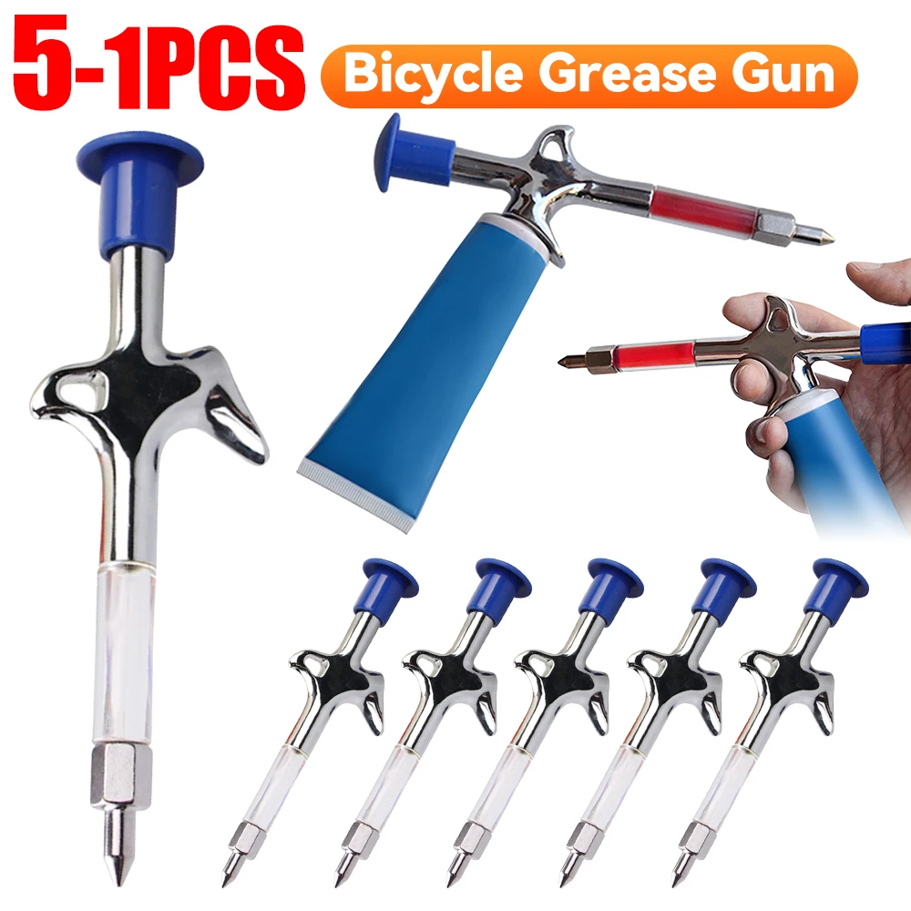 1-5PCS Pistola per grasso per bicicletta Texture delicata Pistola per grasso per bicicletta in alluminio Mountain MTB Strumenti di riparazione bici Accessori di servizio