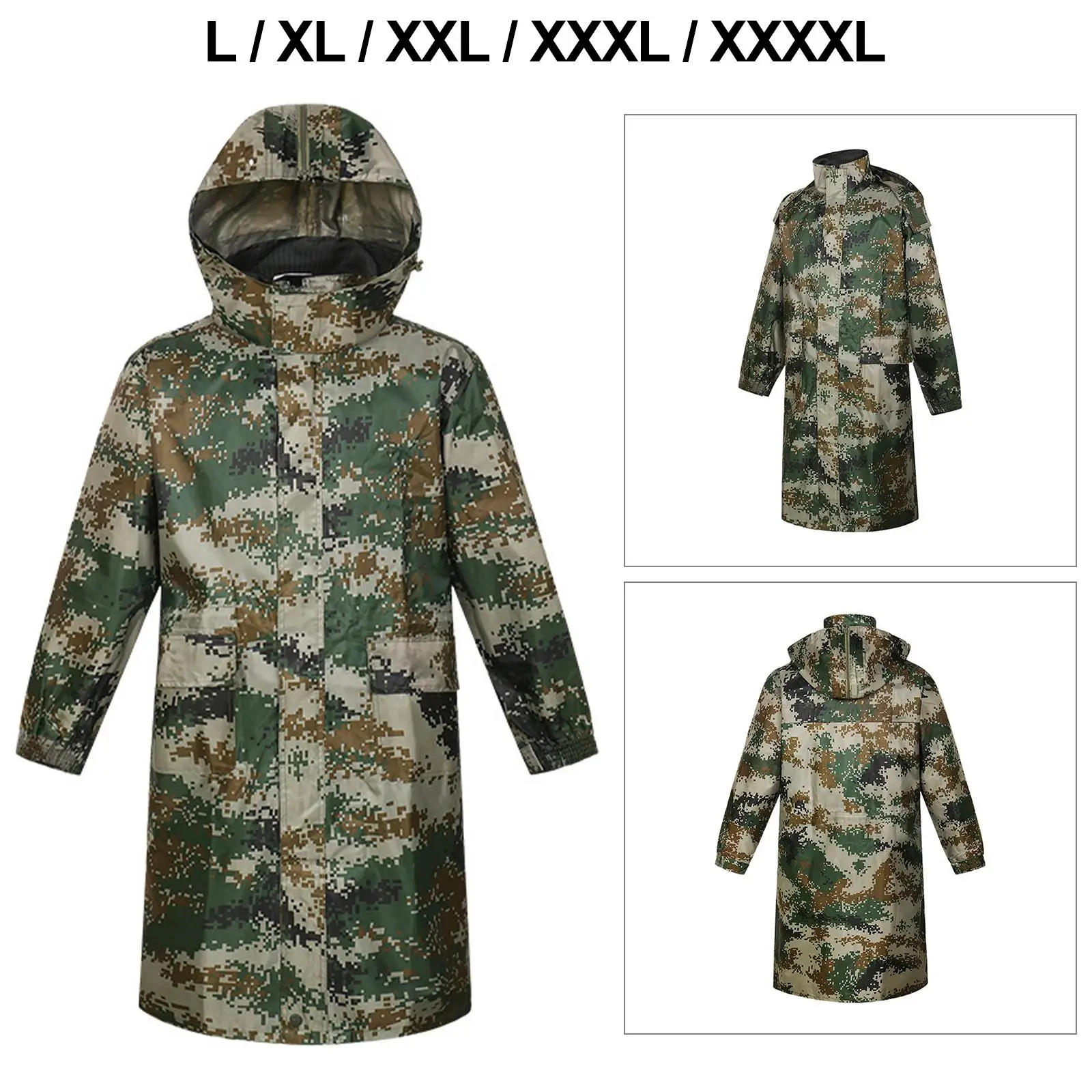 Long Rain Coat with Hood Waterproof Camouflage Windbreaker Jacket Rain Cape Rainwear for Men Adults Climbing Outdoor Emergency