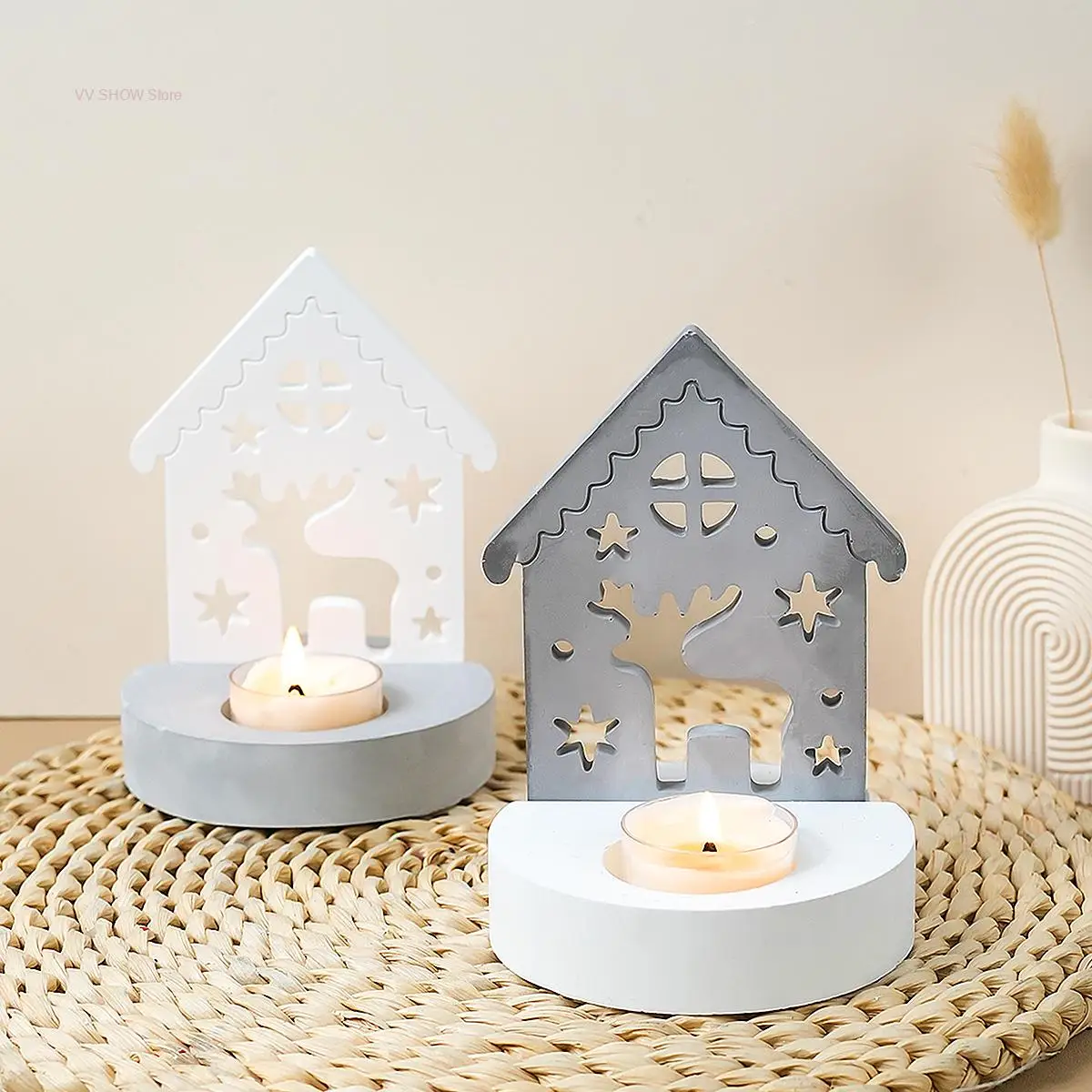 3D Star Elk Candle Holder Molds Handmade Gypsum Cement Ornament House Tea Wax Stand Silicone Mold DIY Creative Craft Decor Tools