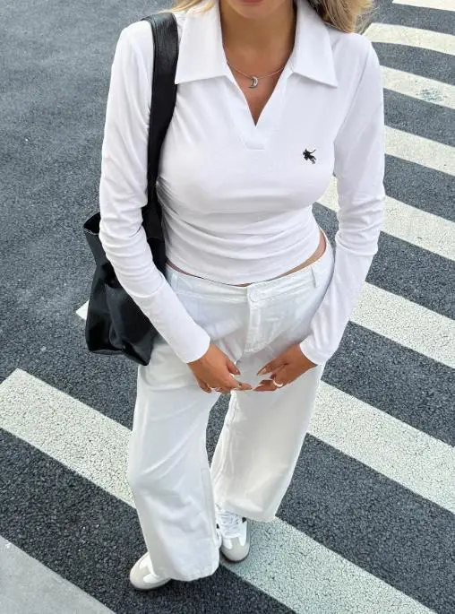 

Women's Slim Fit Polo Shirt Top Long Sleeve Lapel Vest T-Shirt Waist Cinching Solid Color Fashion Top