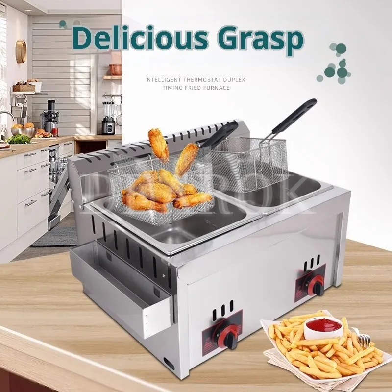 12L  Fries Machine Stainless Steel Gas Fryer Countertop  Fried Chicken French Commercial Deep Fryer Machine Commercial