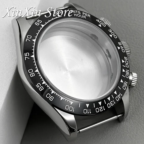 Imagen 2 del producto Caja de reloj de cristal de zafiro con cronógrafo de cuarzo de 40mm, bisel de cerámica de alta calidad, resistente al agua para movimiento Daytona VK63 VK64