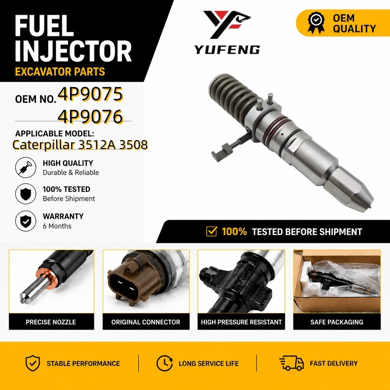 Diesel Fuel Injector 4P9075 4P9076 for Caterpillar 3512A 3508 3512 3516 Engine Spare Parts