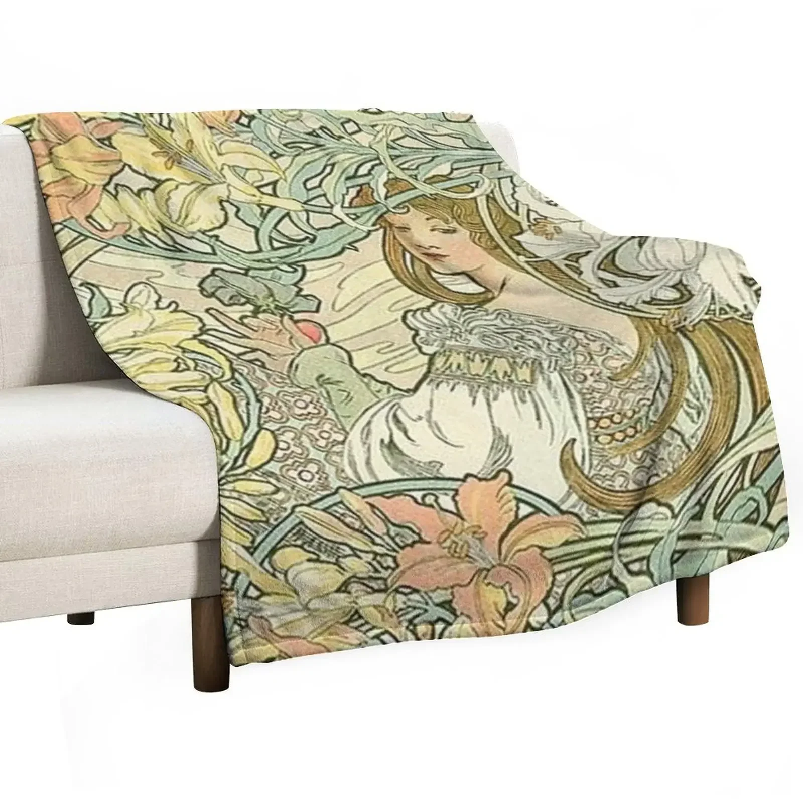 

Language of Flowers -Alphonse Mucha Throw Blanket Plaid on the sofa for babies anime Blankets