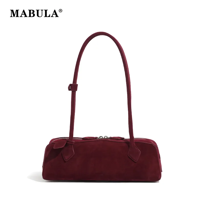 MABULA Retro Suede Genuine Cow Leather Underarm Shoulder Pouch Trend Brand High Quality Ladies Commuter Bag Fashion Phone Purse