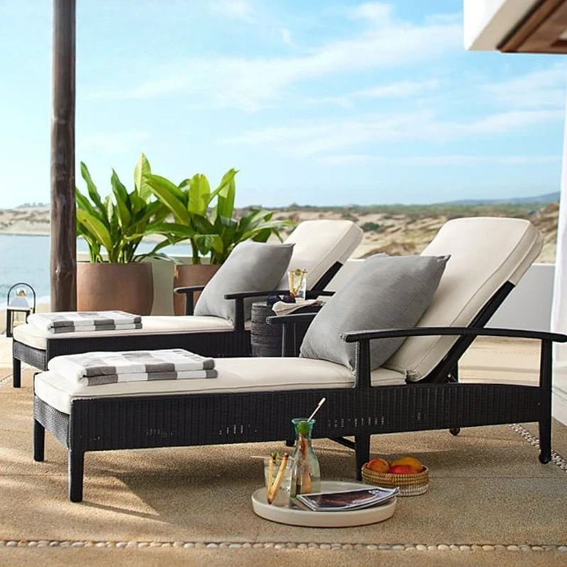 

Outdoor leisure simple double bed courtyard outdoor swimming pool PE rattan outdoor rattan chair rattan beach furniture recliner