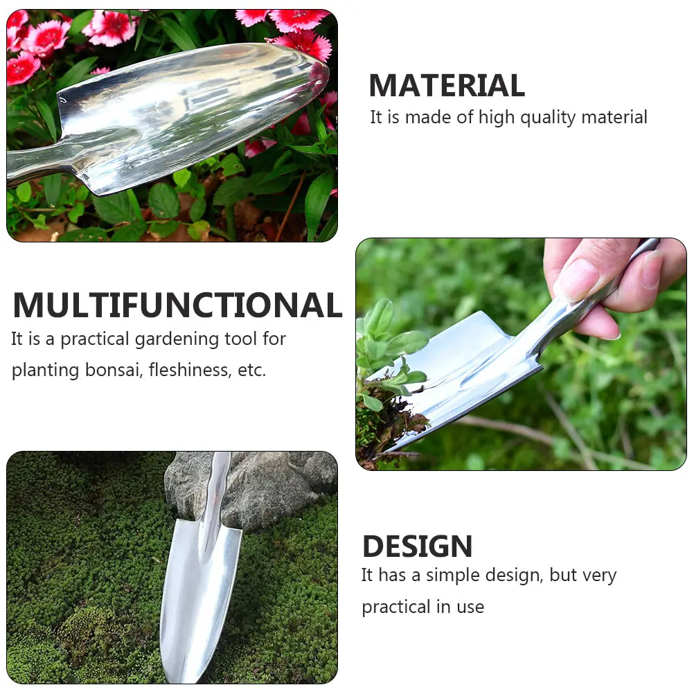 

Gardening Shovel Small Silver Aluminum Digger Tool for Planting Bonsai Fleshiness Long H Ergonomic Soil Transfer Solution