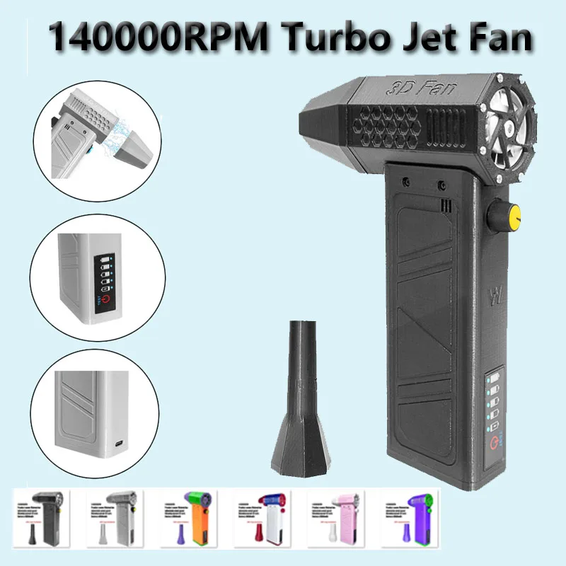 

140000RPM Mini Turbo Jet Fan Brushless Motor Handheld Duct Fan 52M/S Portable Turbo Fan Type-C Charging with Power Display Compu