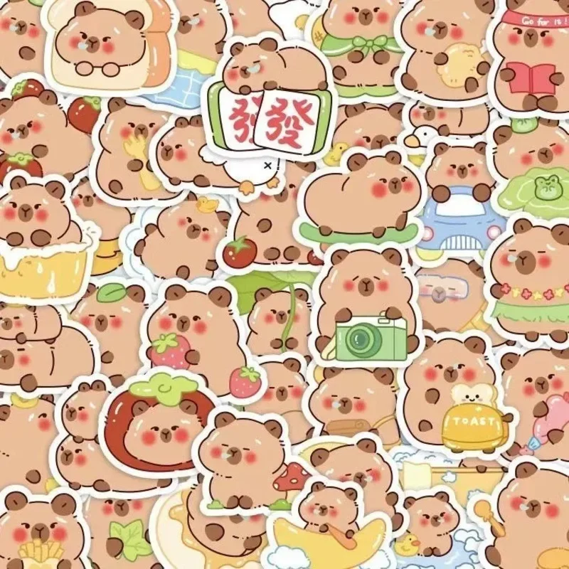 30/50Pcs Sheets Cute Chibi Capybara Stickers - Kawaii Capybara Expression Pack for Scrapbooking, Journal Decor