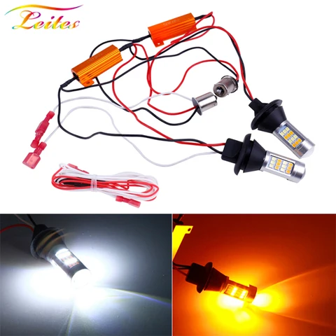 2 шт. дневные ходовые огни для авто 1156 P21W PY21W T20 W21W 7440 42LED Canbus DRL хосветильник s сигнал поворота двойной режим для светильник освещения автомобильные лампы 12в