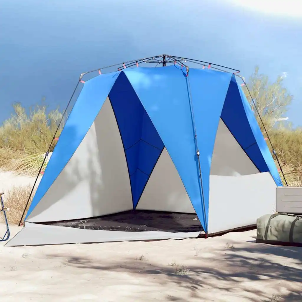 Strandzelt für 4 Personen, azurblau, Schnellmontage, wasserdicht, tragbares Familien-Campingzelt, UV-Schutz-Vordach