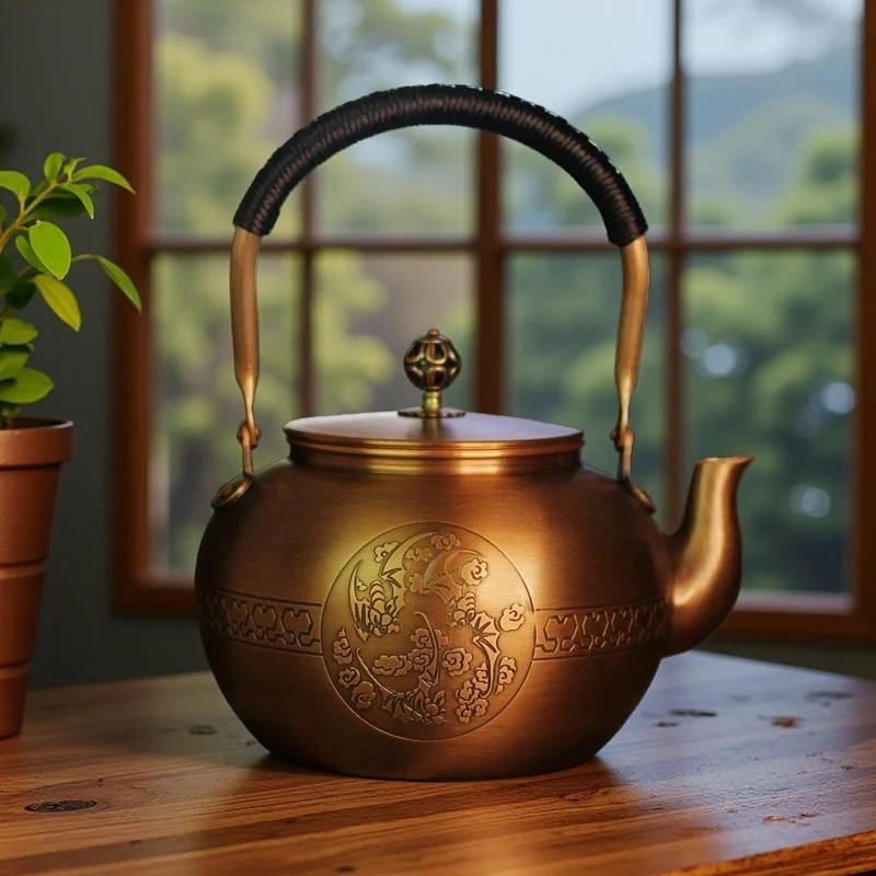 

Медный чайник с гравировкой в винтажном стиле, антикварный чайник большой емкости, бытовой медный водонагреватель