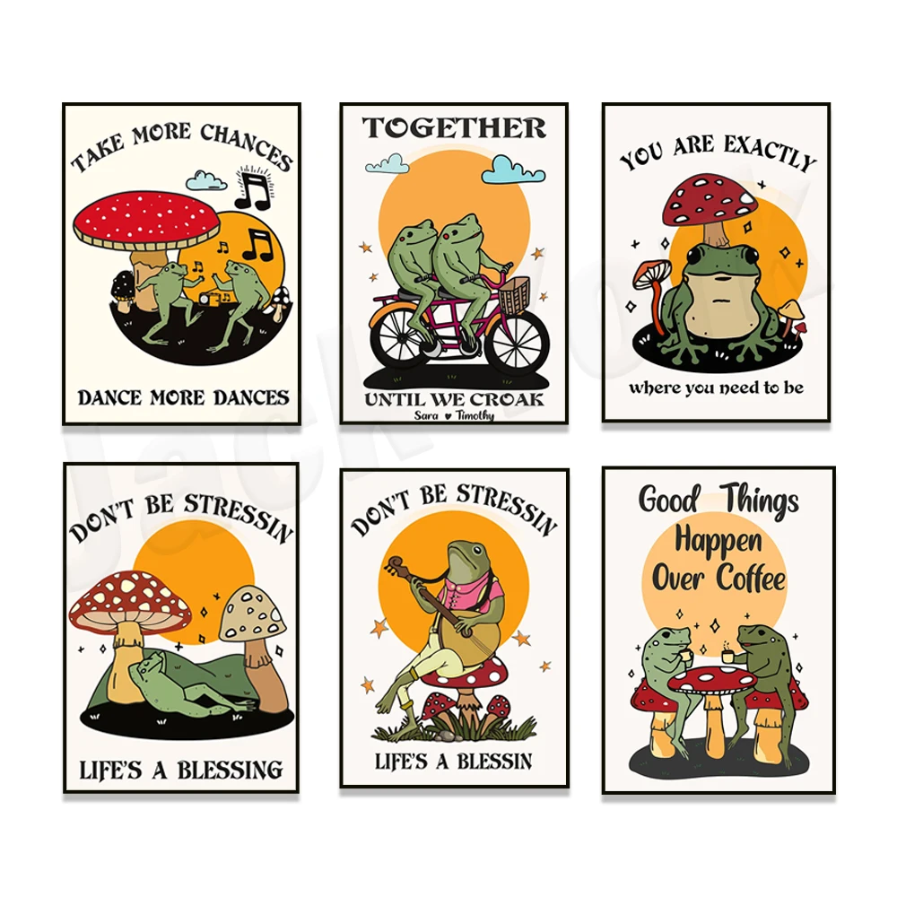 Vintage frog poster print, awesome toad and mushroom print, positive quote, cute and quirky print frog wall decor, gift idea