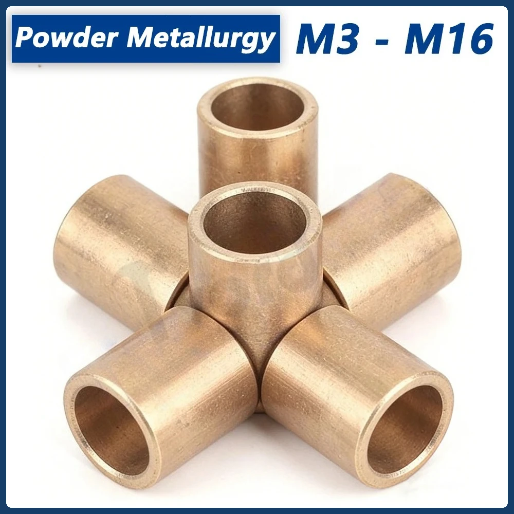 Powder Metallurgy Oil Bearing Copper Bushings - M3 - M16 Self-Lubricating Brass Shaft Sleeve, Unthreaded Bushing Washer Gasket