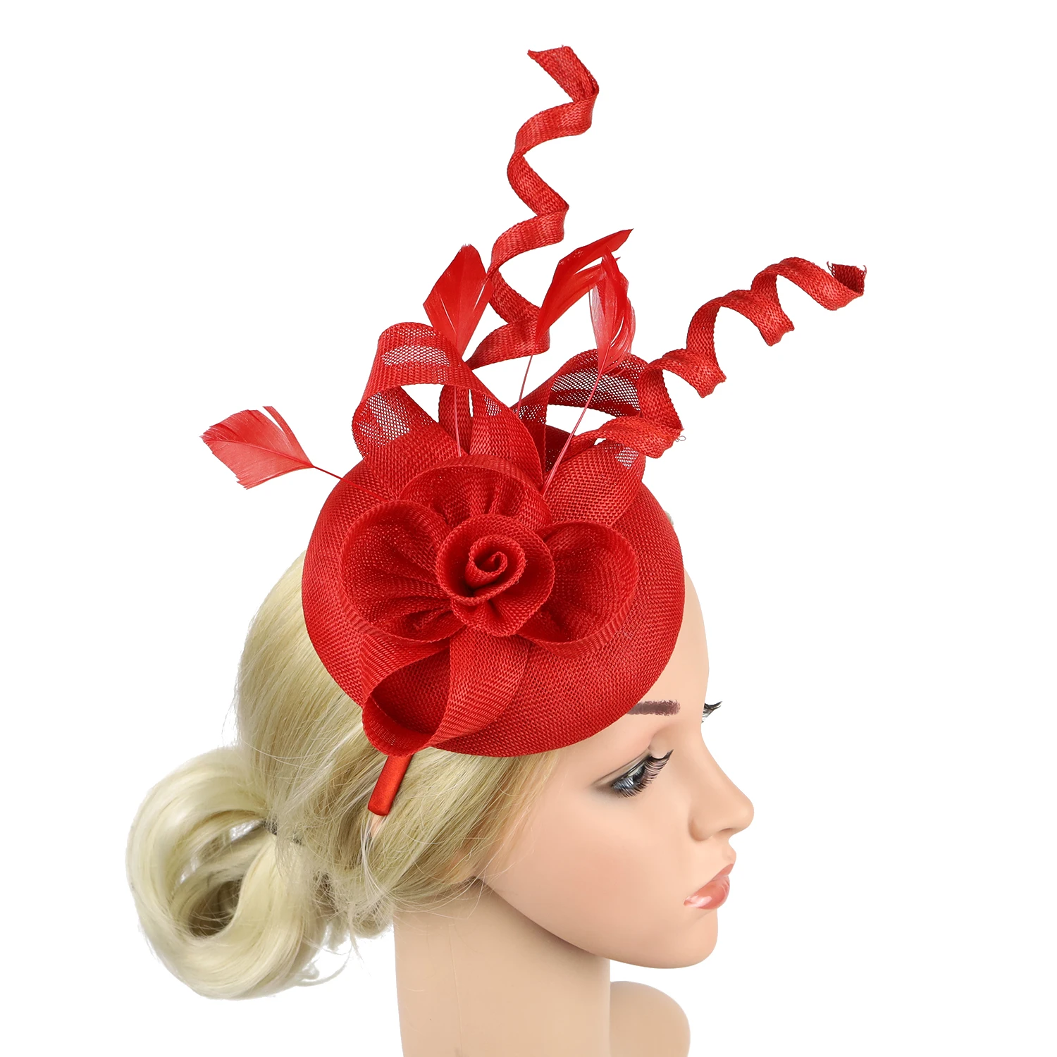 Sinamay Lady Flower Fascinator Hat,Headband with Clips,Pillbox Hat Cocktail Tea Party Headwear for Women