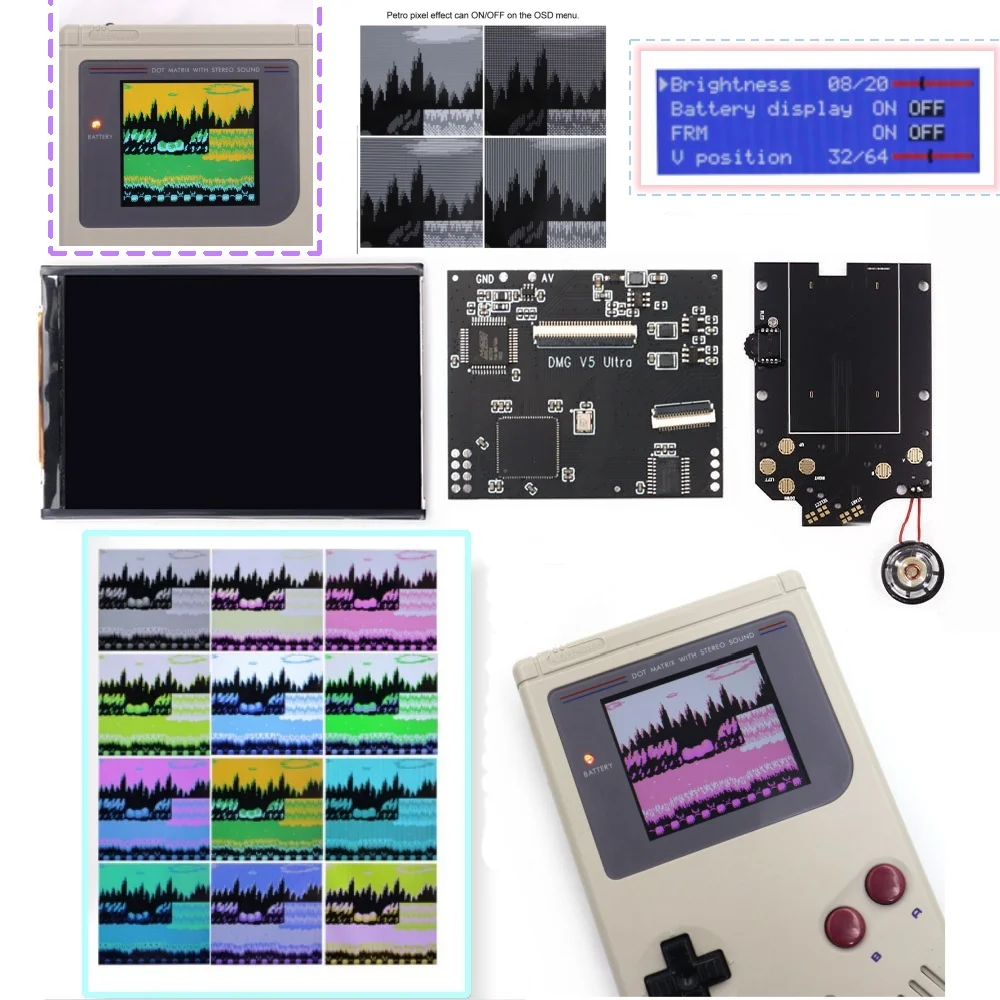 36 Colors Changing Mode RIPS Screen For GBO DMG V5 Pro Highlight Backlight IPS LCD Screen Kits Replacement Part For GB DMG