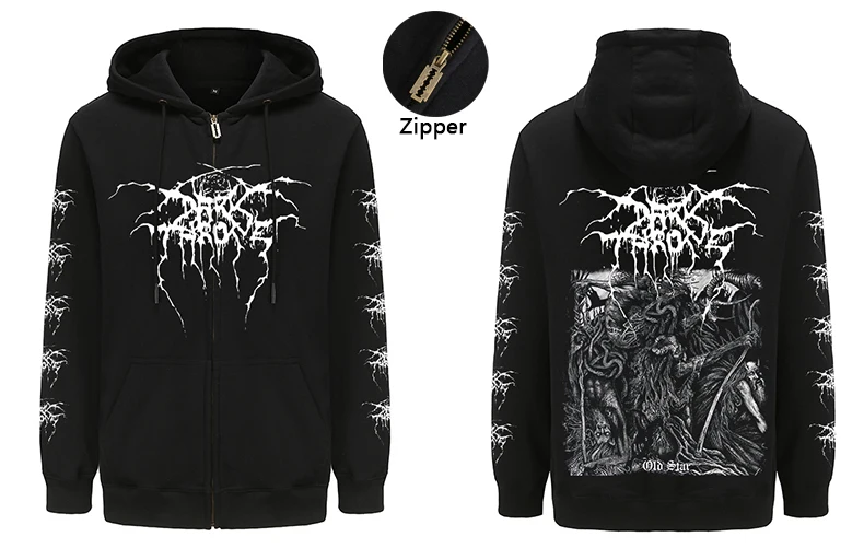 Mens Fashion Long Sleeve Zipper Hoodies Darkthrone Bathory Hoodie Sweatshirts Harajuku Streetwear Graphic Zip-up Hooded Coats