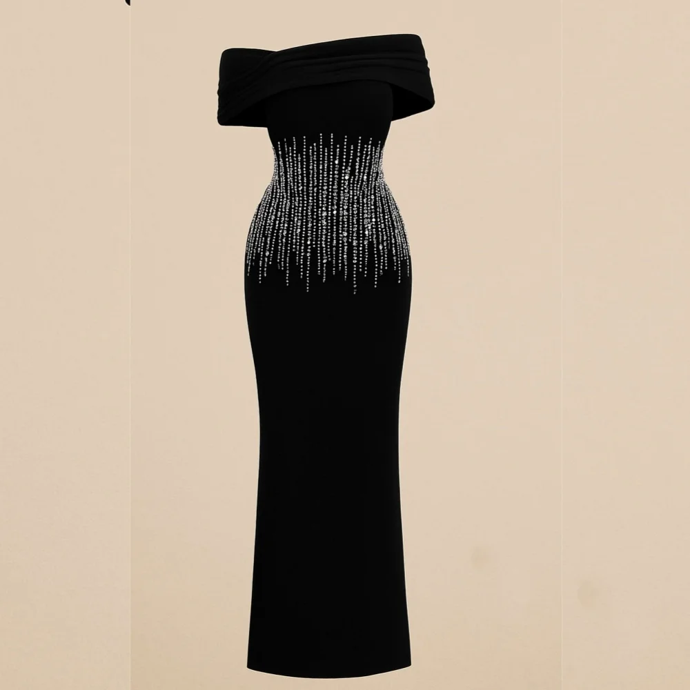 

Customized High Quality Jersey Pleat Sequined Trumpet Off-the-shoulder Long Dresses Bespoke Occasion Elegant