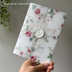 little Rose flower Vellum Wrap suitable for a 5 x 7 Wedding Invitation