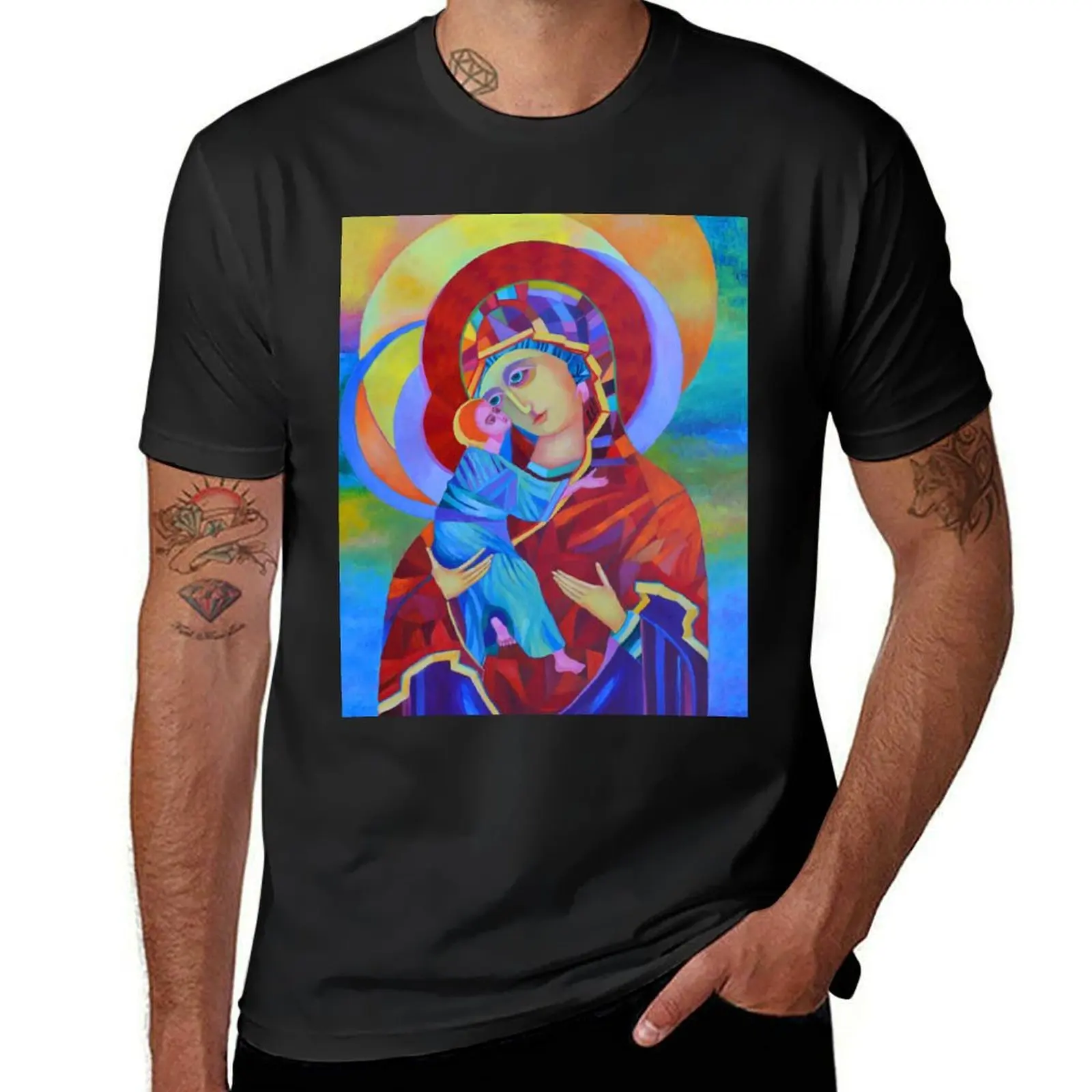 Virgin Mary with Child Jesus icon, Madonna and Child T-Shirt Aesthetic clothing anime sublime fruit of the loom mens t shirts