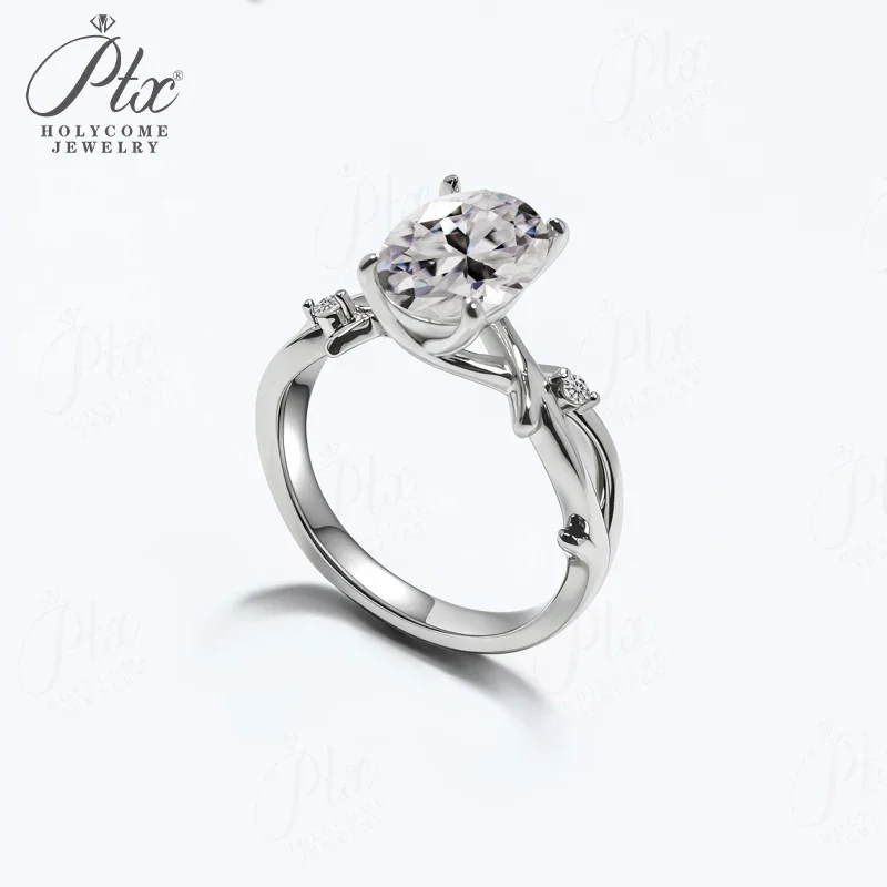 

Customized Rings Oval Shape 2.5CT Moissanite 925 Sterling Silver Engagement Proposal Band Flower Wreath Around Premium Quality