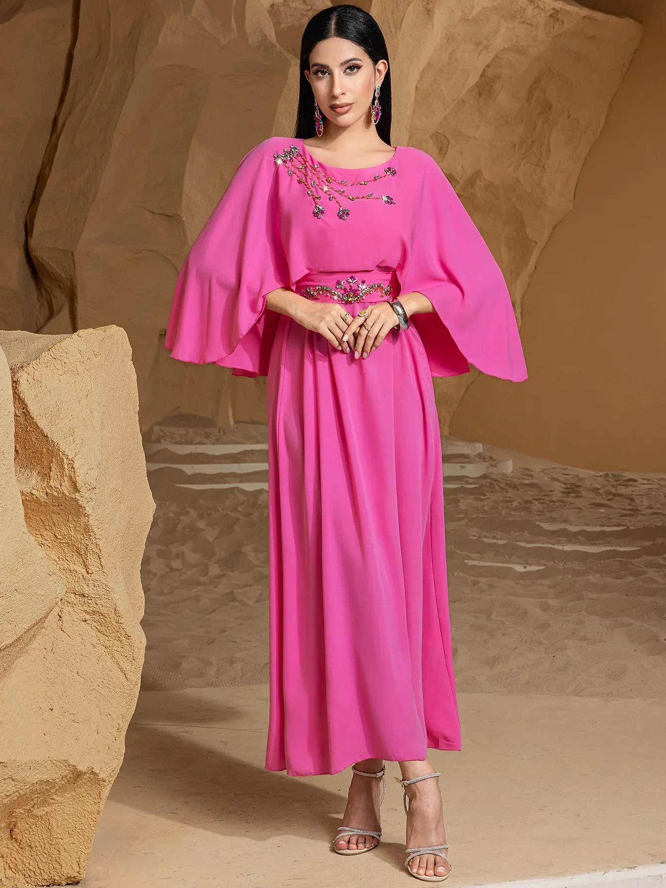 2025 Moda Dubai Diamanti Abaya Caftano Donna Musulmana Manica a mantella Maxi abito Eid Ramadan Jalabiya Abito da sera per feste Femme