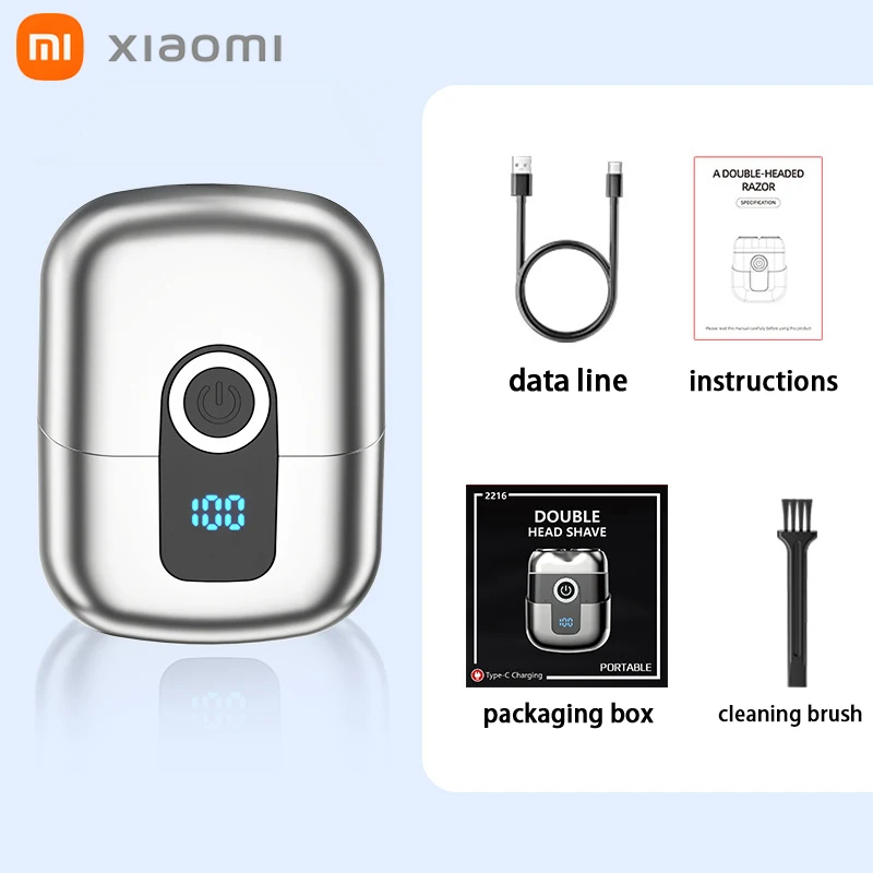 Xiaomi Men'sRechargeable Electric Shaver Mini Portable Double-Headed Razor Magnetic Suction Head Waterproof Feature Body Shaving