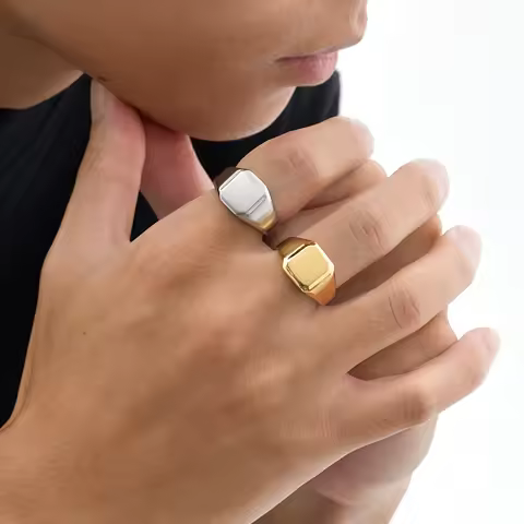 Stainless Steel Square Signet Ring for Men, Gold Silver Color High Polished Chunky Ring, Simple Statement Jewelry Thumb Ring