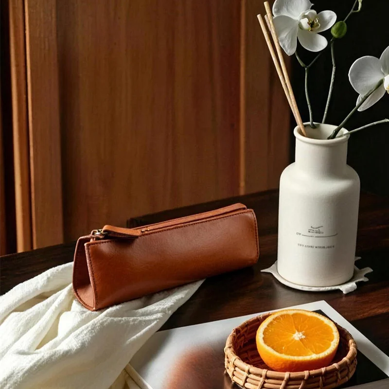 Vintage Pen Pouch, Minimalist Business Zipper Fountain Pen Storage Bag, Japanese-Style Office Signature Pen Case