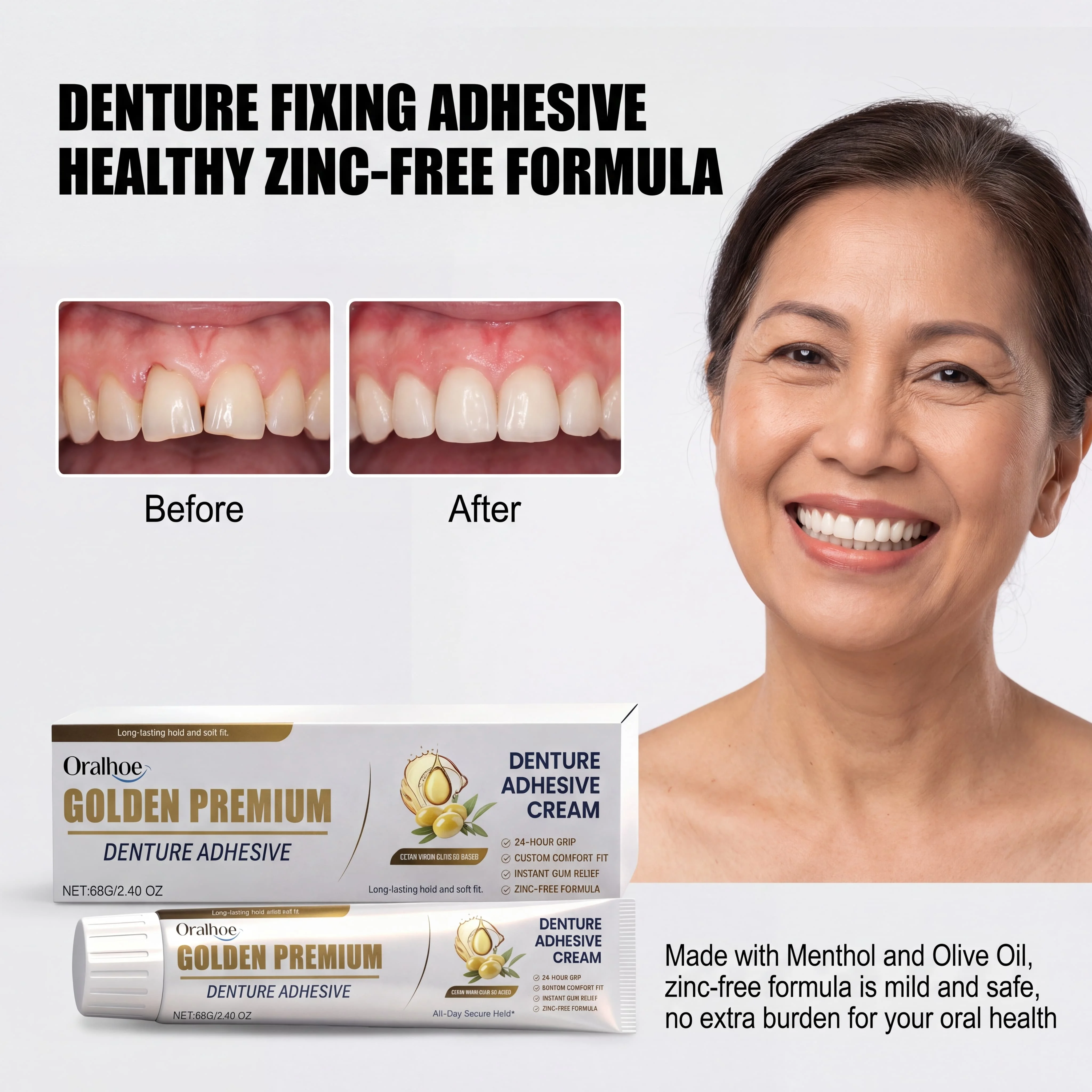 Denture Adhesive Fixative Cream For Durable Comfortable Fit Long Lasting Hold False Teeth Care Temporary Dentures Fixing Binder