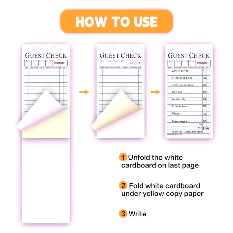 Restaurant Guest Check Book & Guest Receipts Carbonless Waitress Notepad & Checks for Better Readability