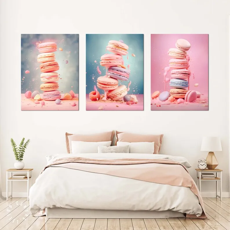 Fashion Pink Food Ice Cream Macaron  Poster Pop Canvas Wall Art Picture Print Painting Girls Room Nursery Home Decoration Gift