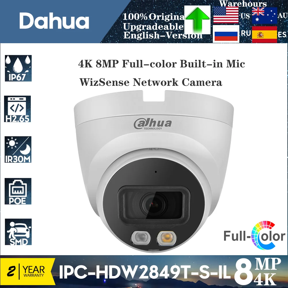 

Original Dahua 8MP IP Camera IPC-HDW2849T-S-IL Full-color Built-in Mic SD Card Slot Network Dome IR 30m Dual Light POE WizSense