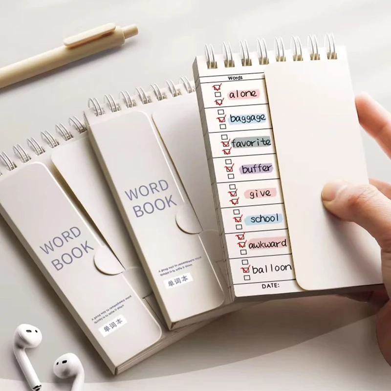 Portable Vocabulary Memory Notepad - Shorthand Spiral Notebook For Planning And Memorization With Cover-Up Feature
