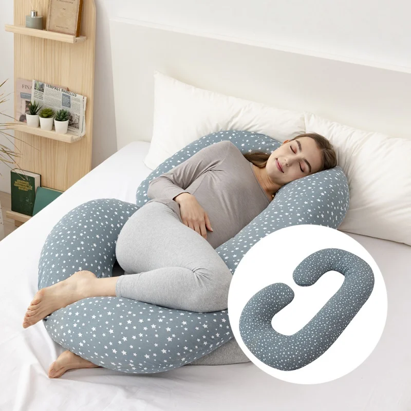 C-Shaped Pregnancy Pillow Star Pattern: Supportive Belly And Back Pillow For Side Sleeping, Solid Color Maternity Pillow