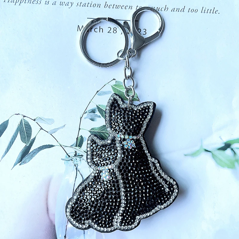 سلسلة مفاتيح على شكل قطة من حجر الراين، سحر حقيبة قطة عناق للعائلات، قلادات محفظة لطيفة على شكل حيوانات لمحبي القطط #3