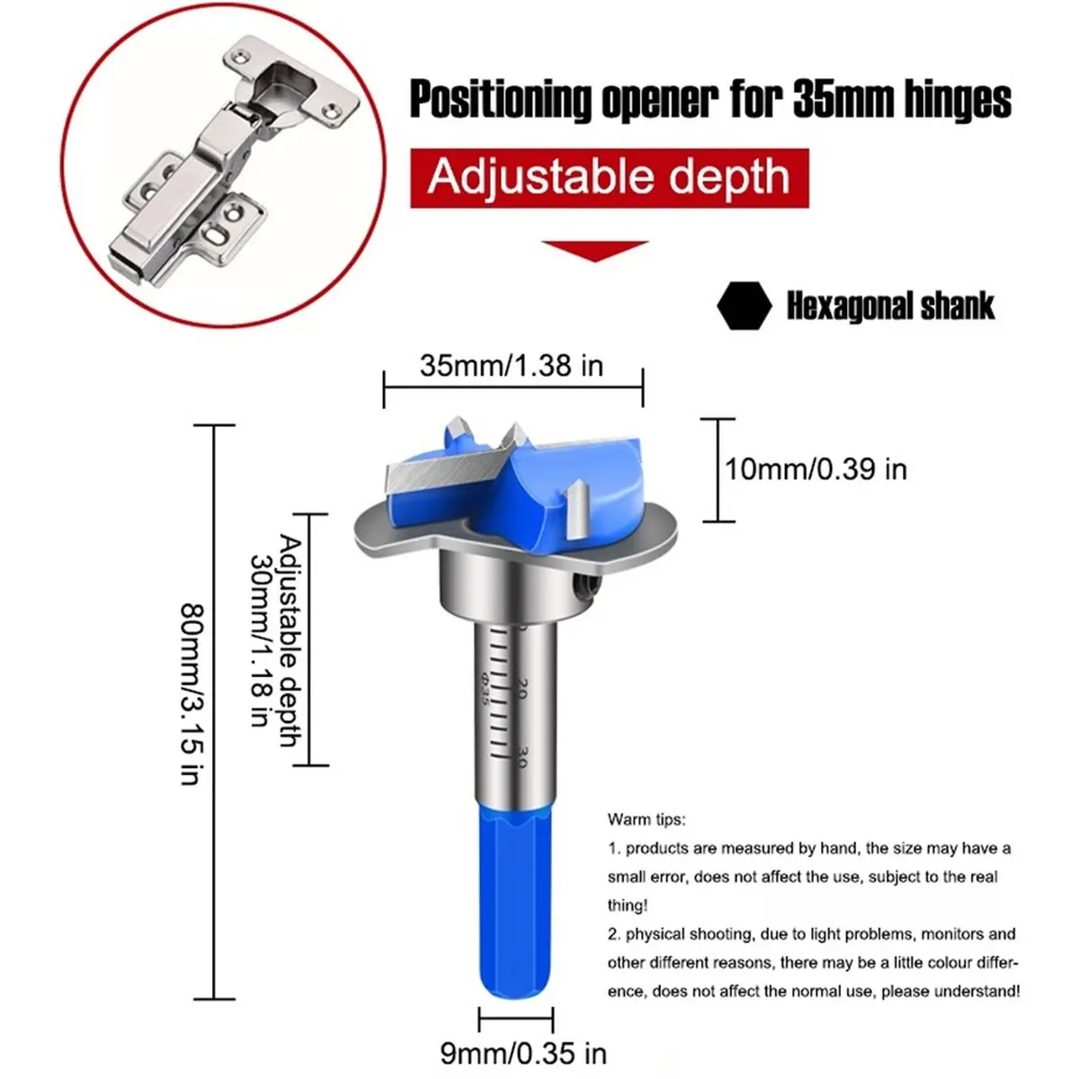 Hinge Hole Opener Adjustable Depth Alloy Cabinet Door Punchdown Positioning Drill Bit Woodworking Special Tools Opening