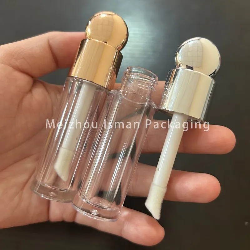 50Pcs new style sliver gold flat top lip gloss packaging tube cosmetic round head empty lipgloss container wand tubes 5ml