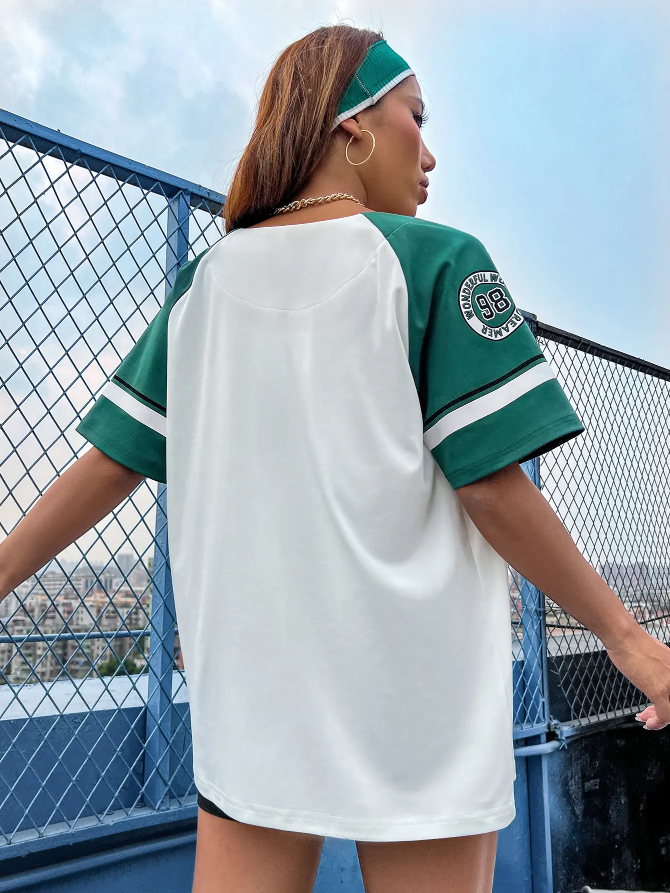 GISLY·LAU Spring Summer Loose Baseball Tshirt Womens Tee Sporty Button Pint Slight Strech T-shirt