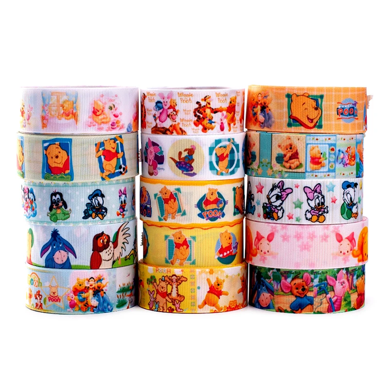 Random Set 5/10/20 Styles 22/25mm Mixed Disney Cartoon Winnie the Pooh Bear Pattern Grosgrain Ribbon, Each 1y