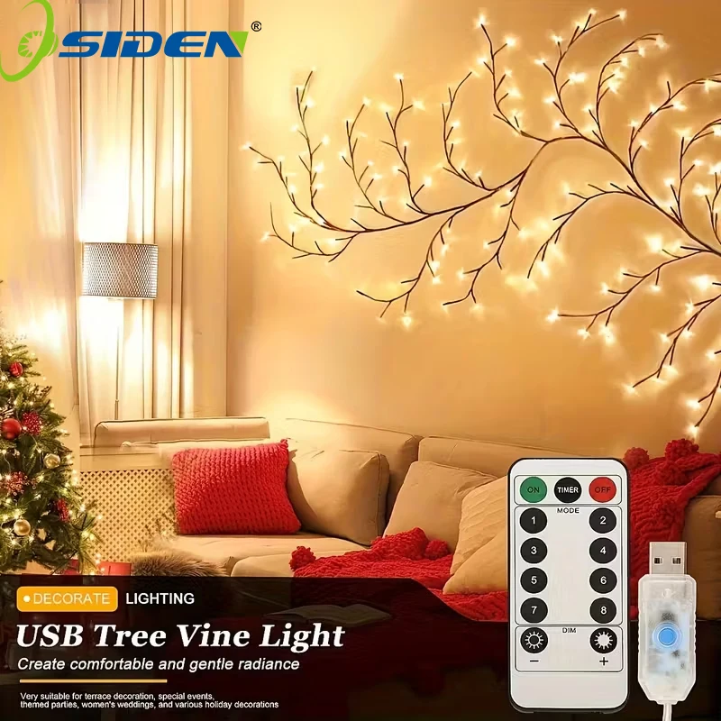 

USB гирлянда 48/72LED гибкая лампа для ветки деревьев «сделай сам» 8 режимов с регулируемой яркостью водонепроницаемый сказочный свет с дистанционным управлением для спальни праздничный декор