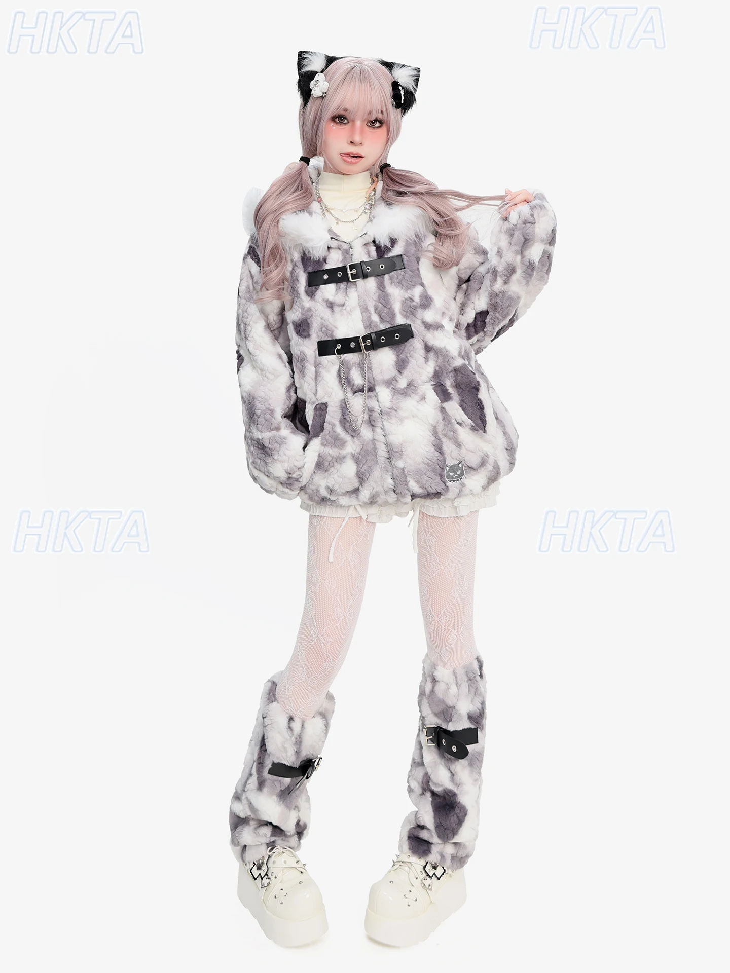 Goth Y2k Cos Plüsch Cartoon Gepolsterte Mäntel Weibliche Winter Neue Warme Punk Subkultur Lose Mit Kapuze Pelz Jacken Lange Strickjacke Frauen