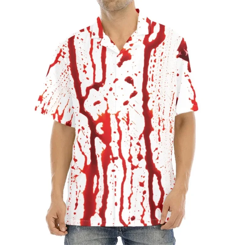 3D Printed Bloody Pentagram Pattern Aloha Shirt For Men Summer Short Sleeve Button Down Big Size Beach Shirt Mens Party Shirt