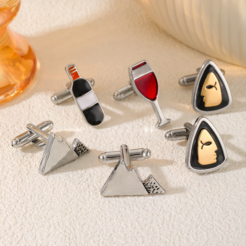 Personality Sailboat Camera Moon Star Crystal Mens Cufflinks Creative Peak Face Red Wine Cuff Links For Shirt Suit Jewlery