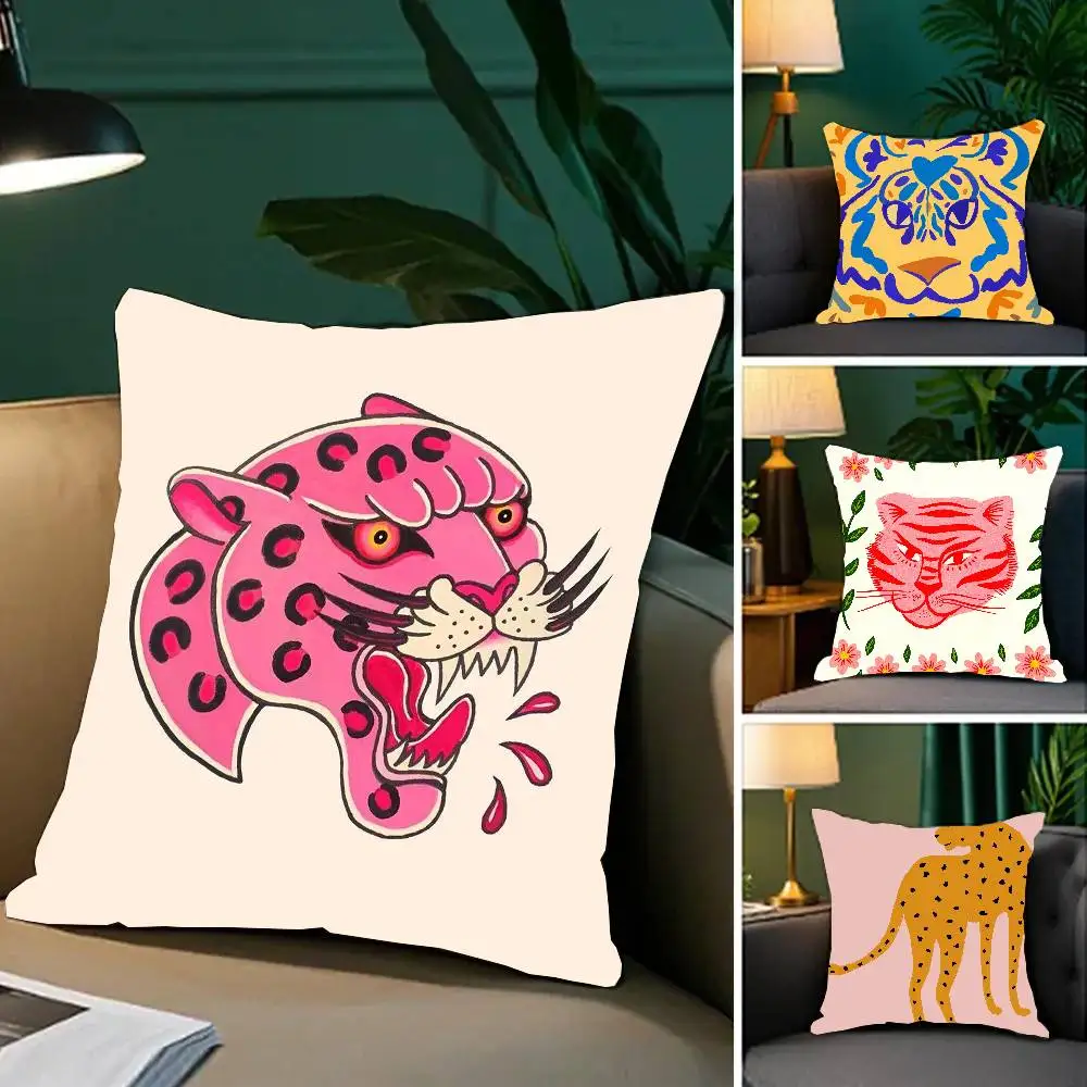 Cute Lion Tiger Leopard Pillow Case Fashion Square Pillowcase Bedroom Sofa Room Ins Decoration Leisure