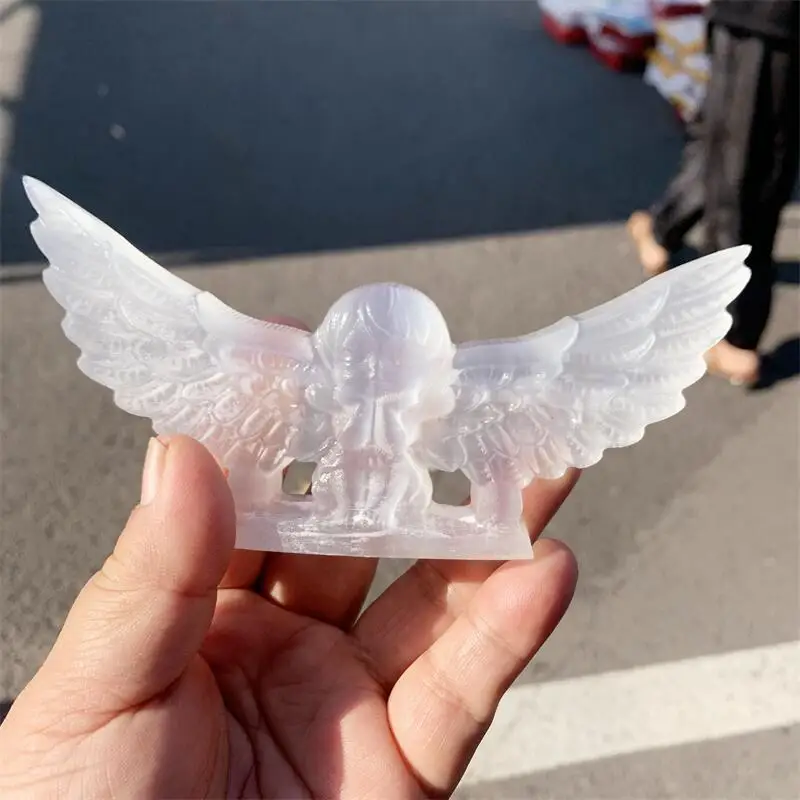 Natural Selenite Angel Girl Gemstone Guardian Angel Figurines Reiki Chakra Healing Crystal Stone Home Decoration Accessories